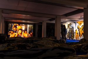 Exhibition view: Korakit Arunanondchai, Wat Rong Khun, White Temple, Thailand Biennale, Chiang Rai 2023: _The Open World_ (9 December 2023–30 April 2024). Courtesy Thailand Biennale Chiang Rai 2023\. Photo: Wanchai Phutthawarin.